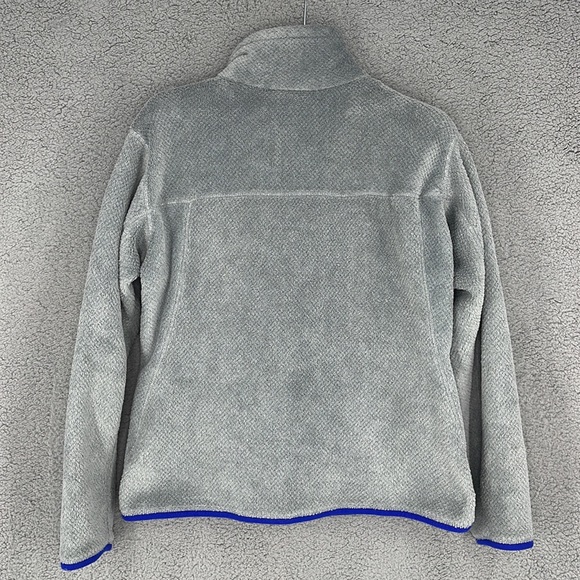 Patagonia gray & blue lined women’s fleece jacket pullover large kangaroo pocket - Picture 8 of 9